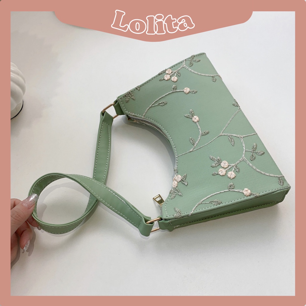 Túi Xách Nữ Kẹp Nách Đeo Vai LILAS Baggu Thêu Hoa Vân Nổi