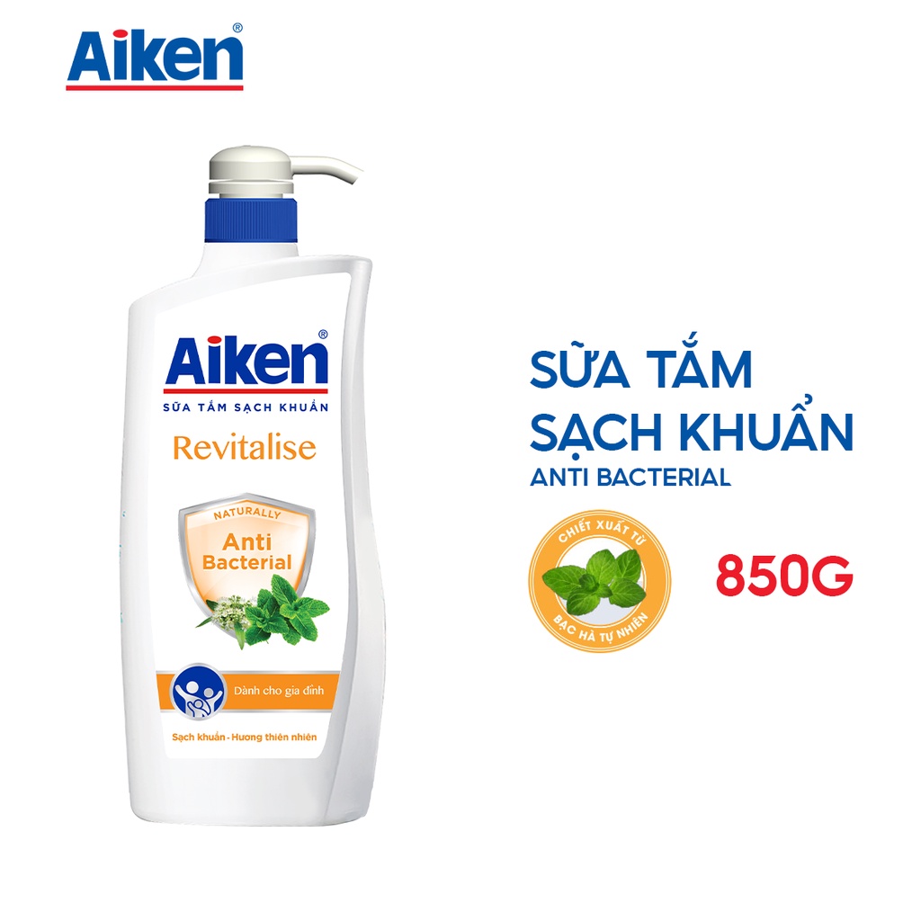 [Mã COSBDAG5 giảm 8% đơn 150k] Combo 2 sữa tắm sạch khuẩn Aiken 850g chiết xuất bạc hà và trà xanh thiên nhiên