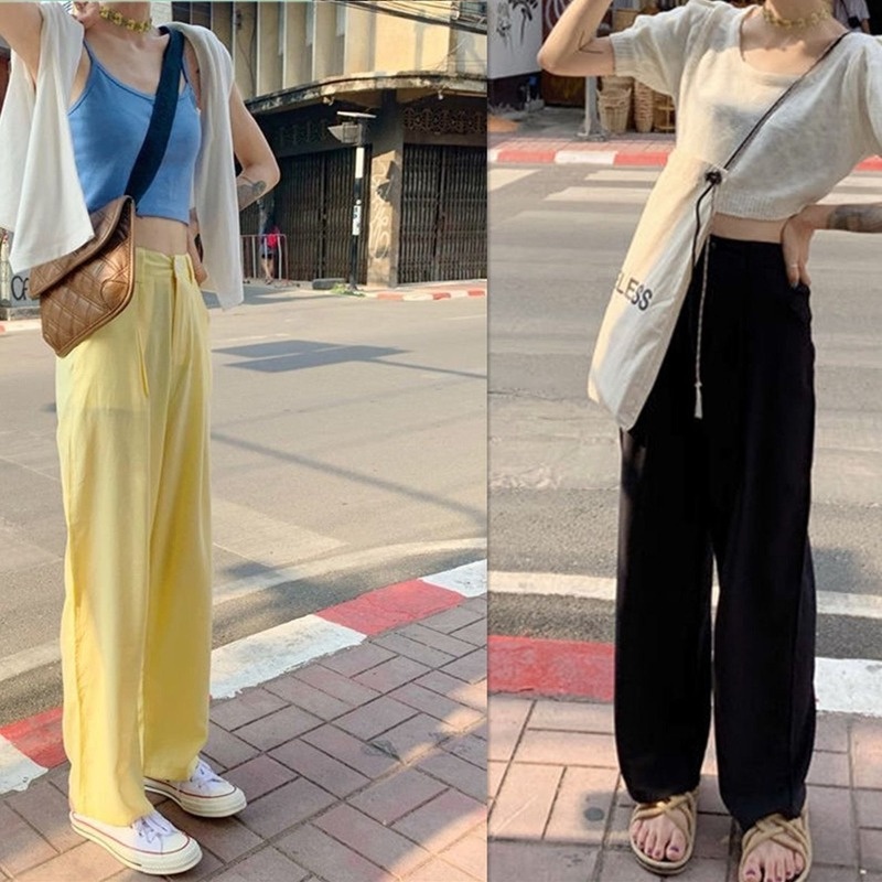 Quần ống rộng Lưng Cao Phong Cách Hàn Quốc Cho Nữ