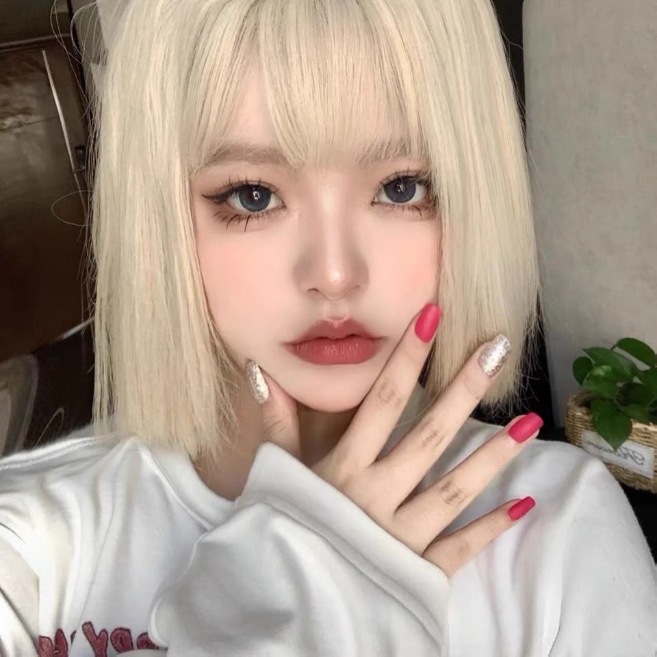 Tóc Giả Ngắn Màu Bạch Kim Tự Nhiên Dễ Thương Dành Cho Nữ