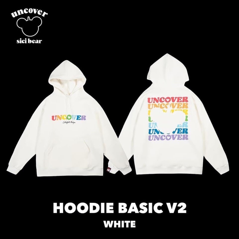 áo hoodie basic v2 uncover in 2 mặt màu trắng nỉ mũ nam nữ