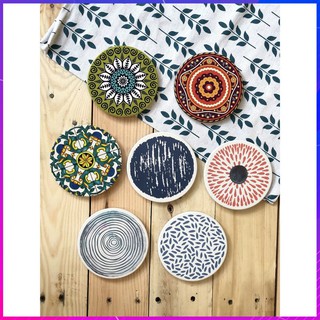 Tấm lót ly bằng gốm gỗ, miếng lót ly gốm thấm nước [XỊN]