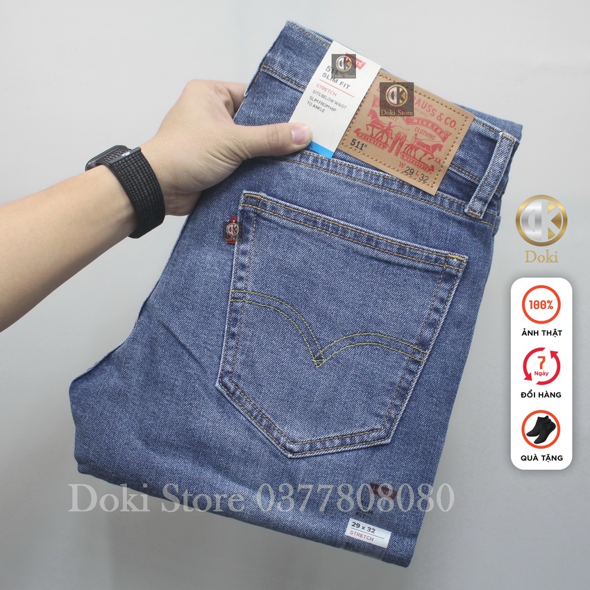 Quần Jean Nam Cao Cấp Xanh DK-15, Quần bò nam dáng ôm co giãn Cotton, Cambodia - DOKI