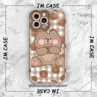 Ốp lưng iphone samsung xiaomi oppo cạnh vuông JM CASE Gấu caro teddy cá tính cute