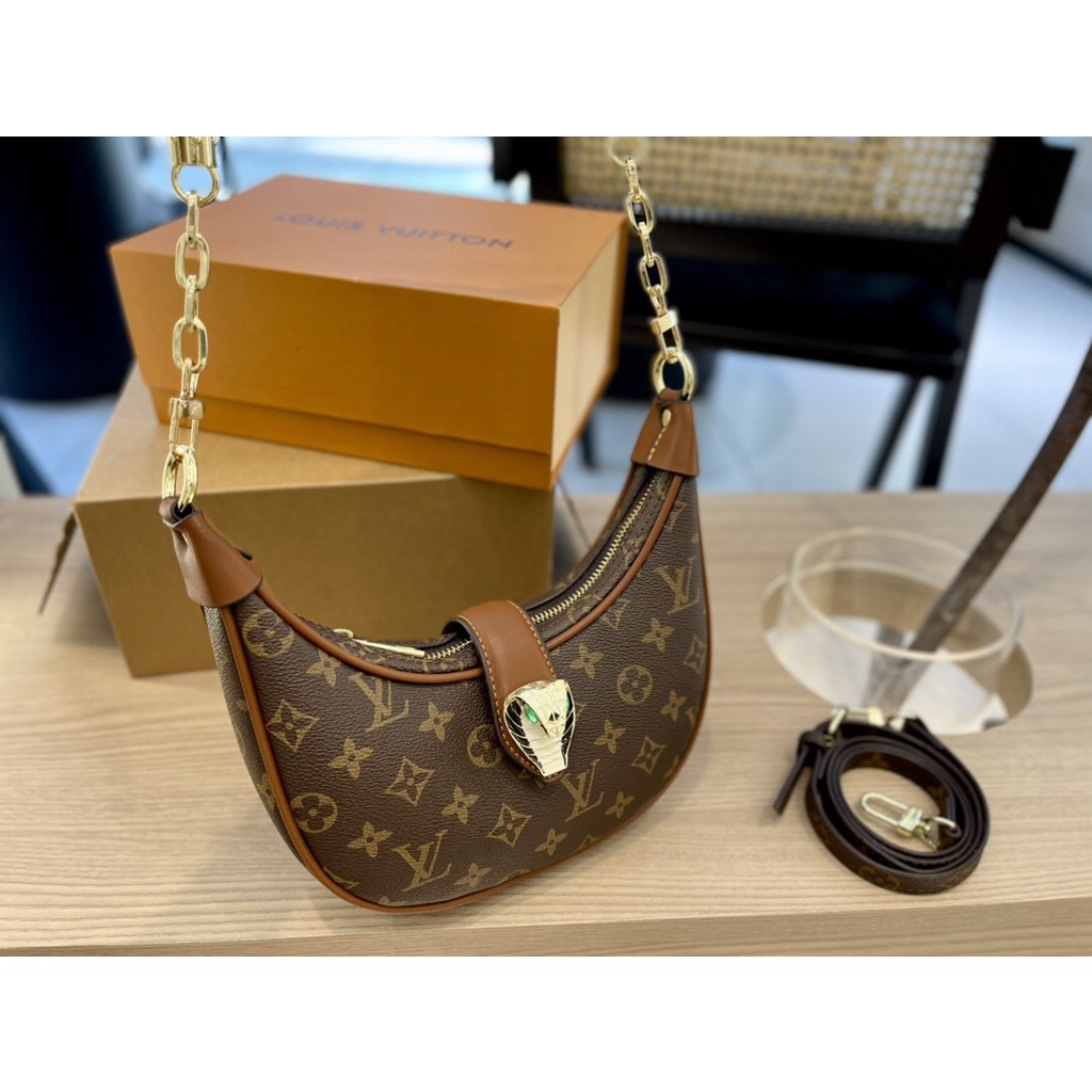 Túi L.v Size 23 Cm Đeo Chéo Đeo Kẹp Nách Hoa Nâu Cao Cấp Hàng Full Box Nam Châm MTA