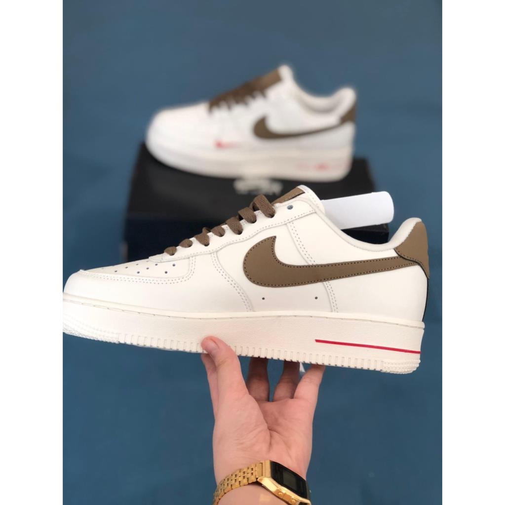 Giày AF1 trắng vạch nâu Hot trend, Giày thể thao sneaker FORCE 1 trắng nâu dành cho nam nữ