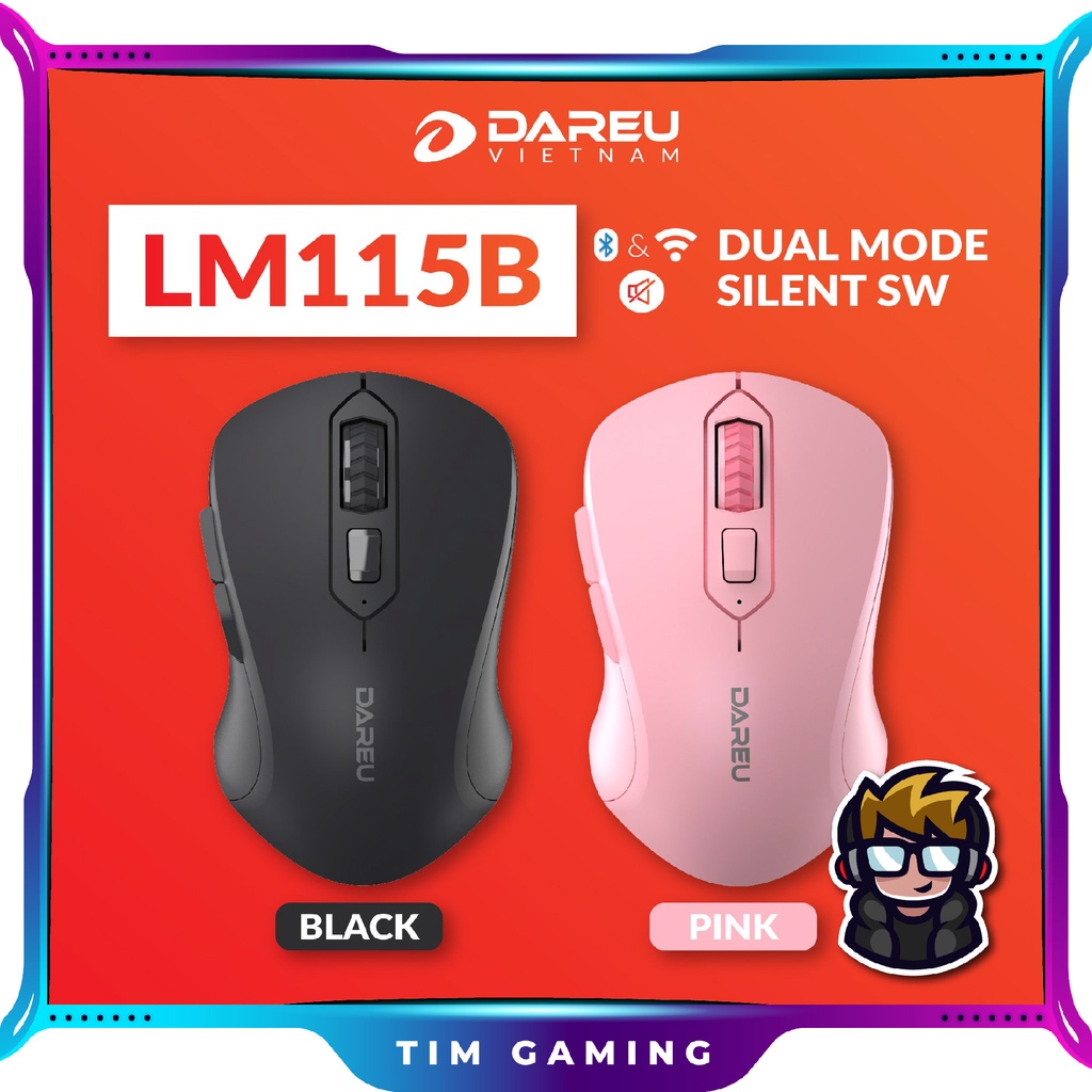 Chuột không dây DAREU LM115B hàng chính hãng (Dual Mode: Bluetooth + 2.4G - Silent SW)