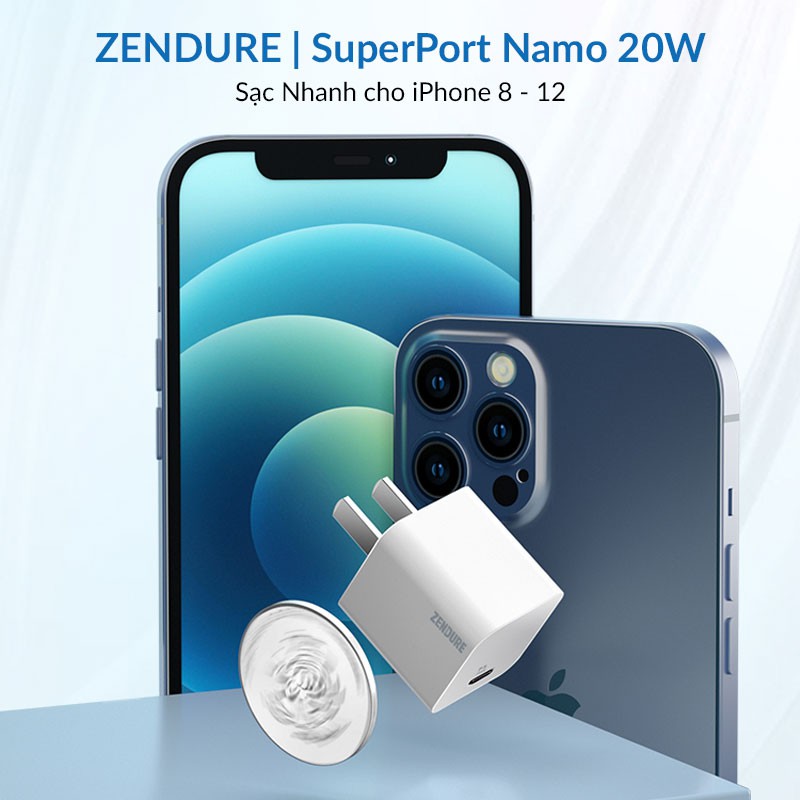 Củ Sạc Nhanh 20W Zendure SuperPort Nano PD3.0 Dung Cho iPhone 12 Pro Max, Samsung, Xiaomi, Sạc Không Nóng, Không Hại Máy