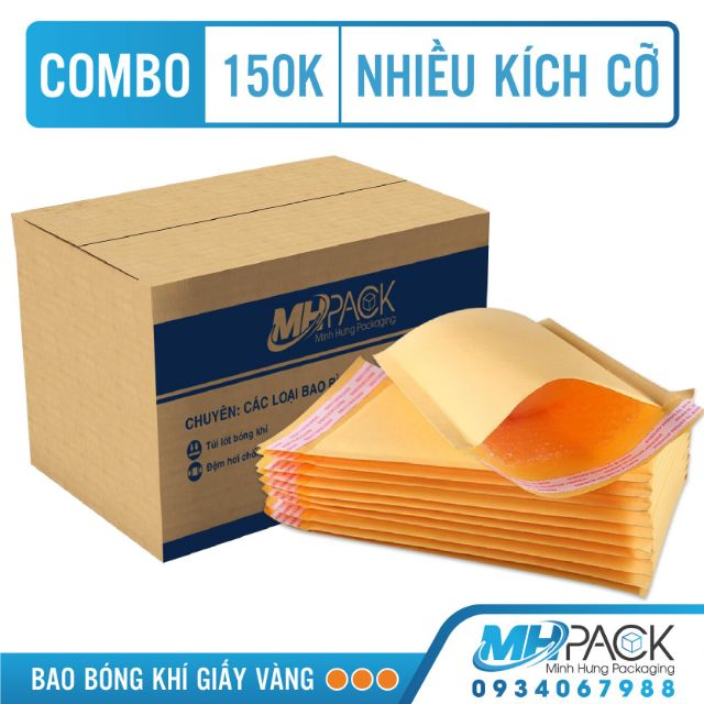 Túi gói hàng chống sốc [Combo 170k nhiều kích thước] túi giấy màu vàng sẵn băng keo hàng dễ vỡ