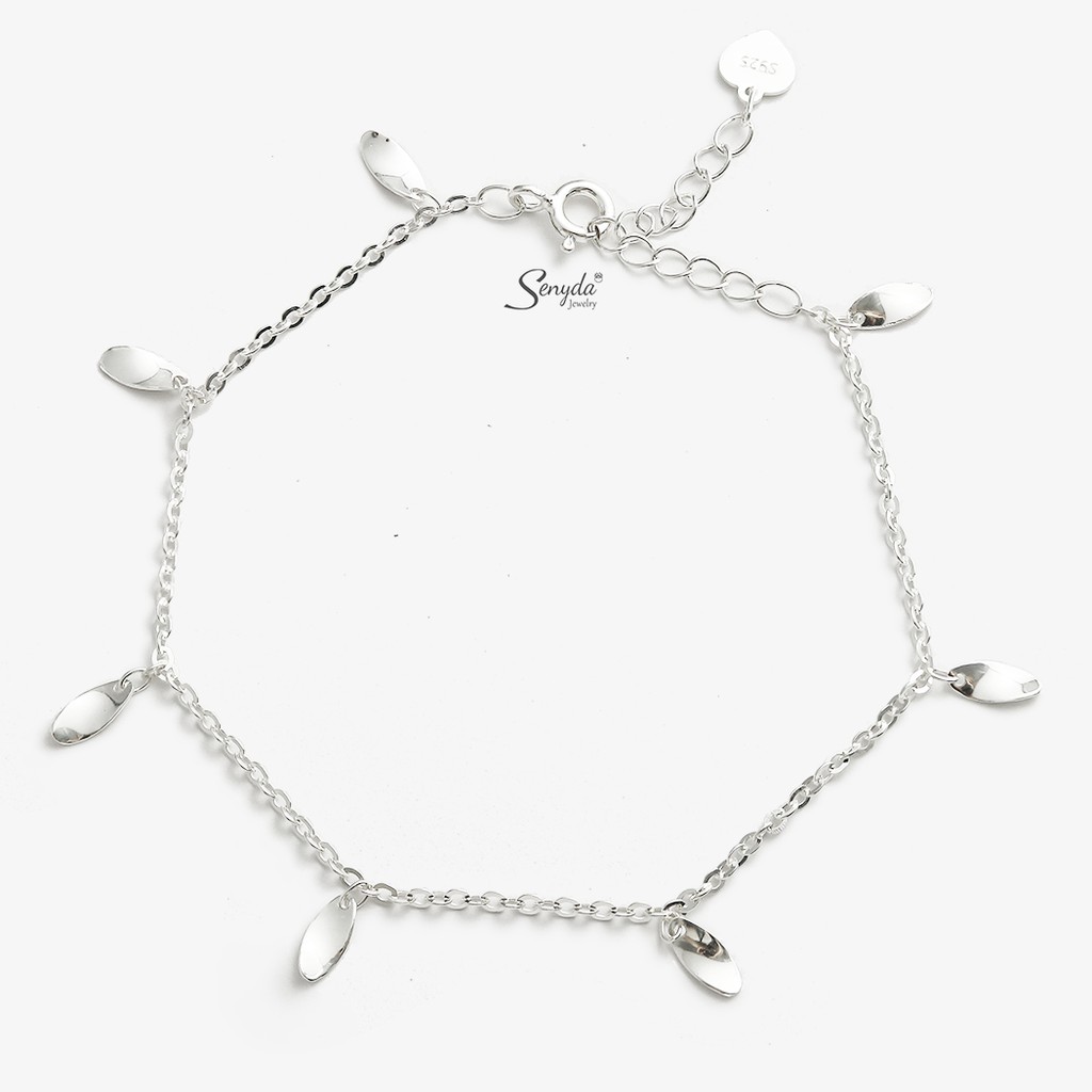 Lắc tay Senyda Jewelry hình chiếc lá trơn treo bạc 925 LT225