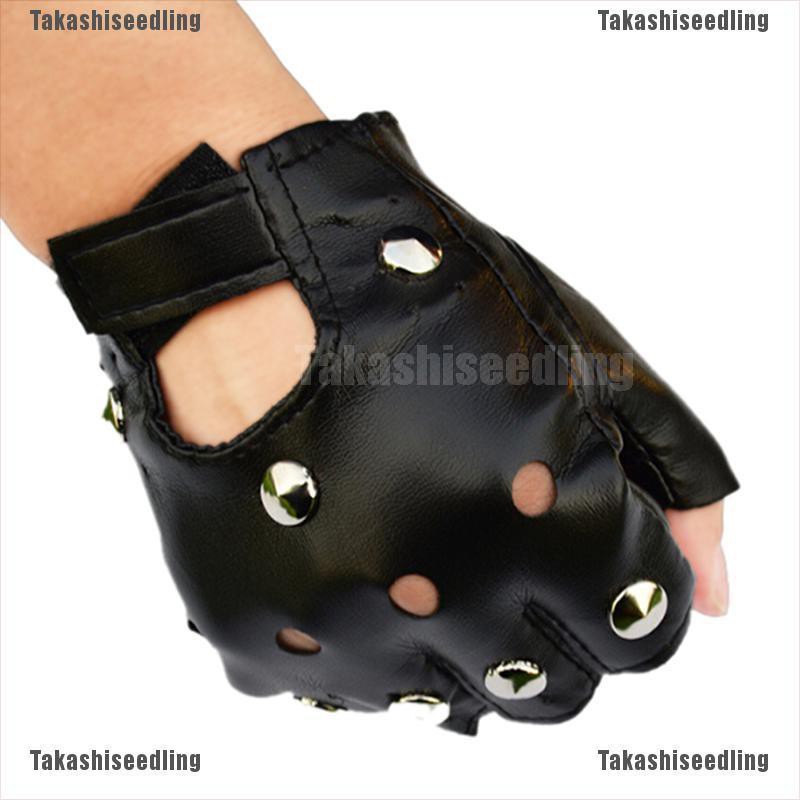 Găng tay da ngắn nửa ngón phối đinh tán thời trang cá tính