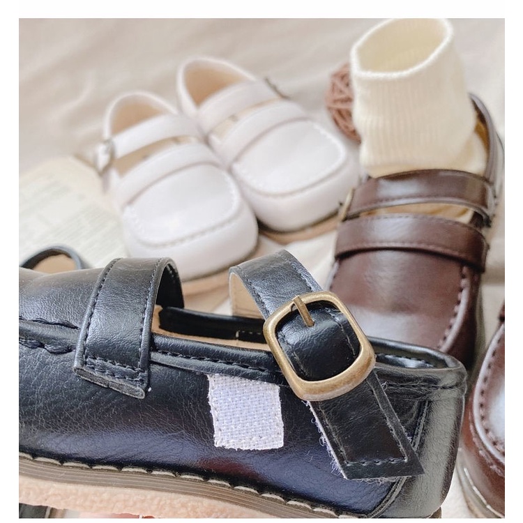 ￼Giày Bé Gái - Giày búp bê da mềm phong cách Vintage Hàn Quốc có quai dán bb529