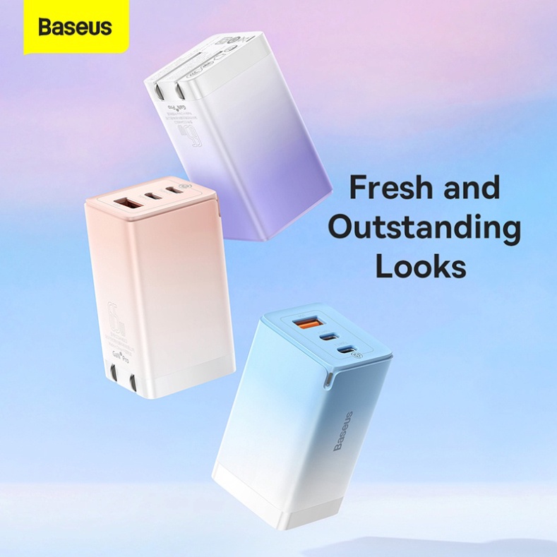 Bộ sạc nhanh Baseus GaN3 Pro 65W 2C+U QC4+ PD3.0 AFC cho máy tính xách tay iPhone 13 Huawei P40