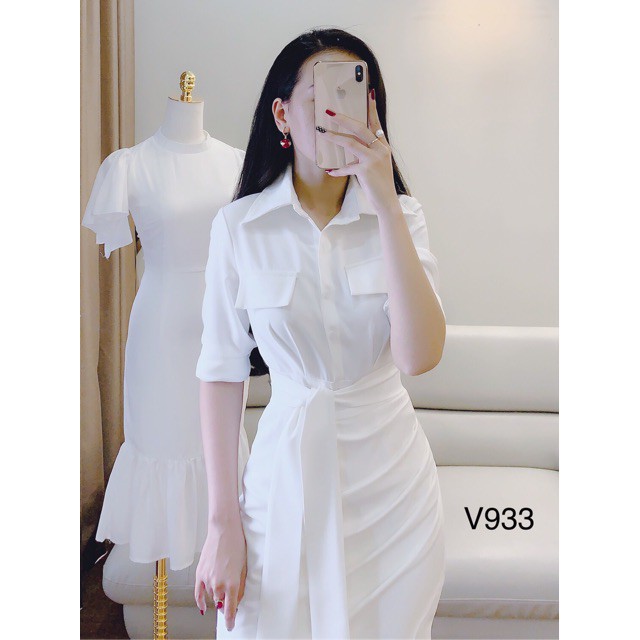 [ xả kho ] MiD Mie Design - Đầm body sơ mi trắng V933 (Kèm ảnh thật và video do shop tự chụp)