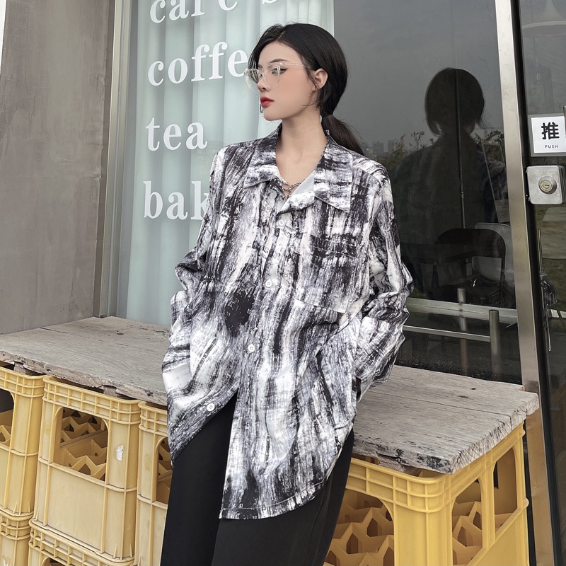 Áo sơ mi SUXI tay dài dáng rộng màu nhuộm thiết kế thời trang mùa thu theo phong cách Hàn Quốc cho nữ