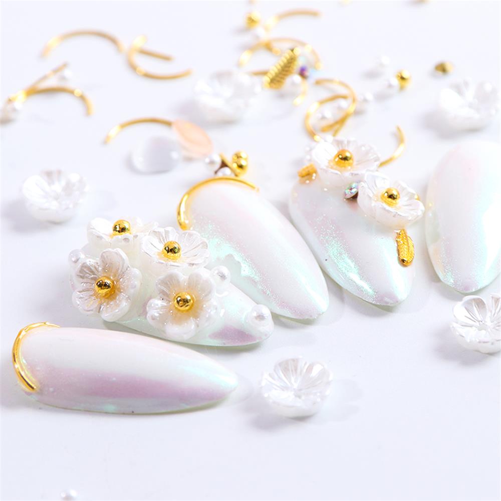 [Hàng mới về] Hạt đá lưng phẳng trang trí móng tay hình hoa vỏ sò 3D bằng kim loại bắt mắt