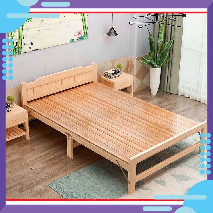 RE0555MAU80 - Giường xếp gỗ thông gấp gọn 80x195cm tặng nệm gối - Giường gỗ thông gấp gọn( Hàng Chất Lượng Cao)