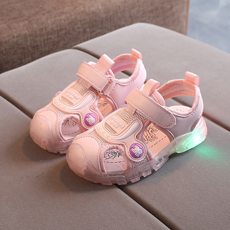 Sandal có đèn led cho bé trai, bé gái (21-30)- dép quai hậu rọ cho bé phối lưới thoáng khí, đế PU êm chân (sz21-sz30)860