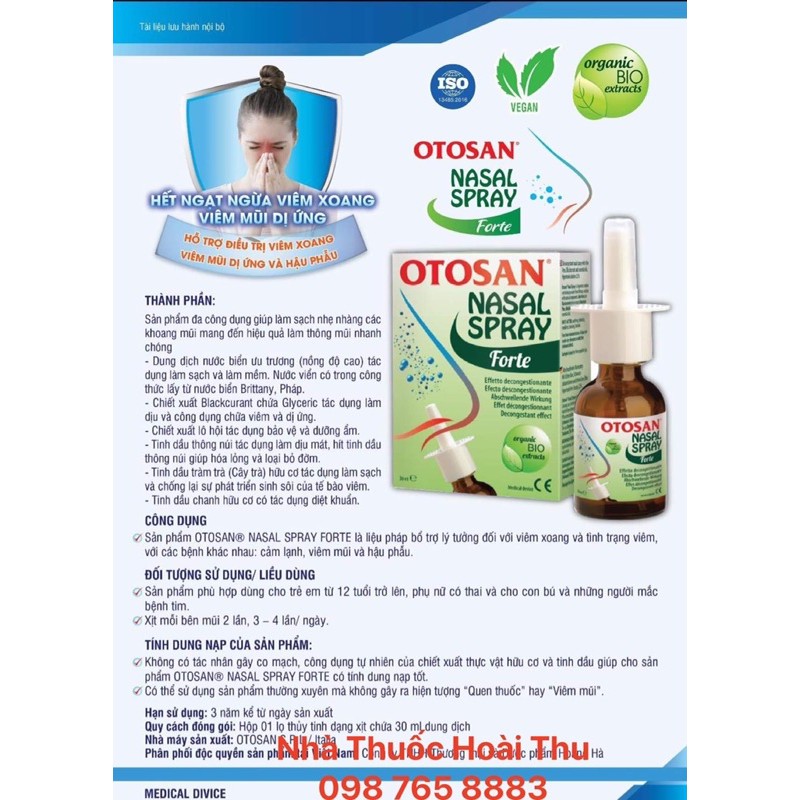 [ Kèm Quà Tặng ] OTOSAN Spray Forte - Xịt mũi, thông mũi tự nhiên ( Chính Hãng ITALY )