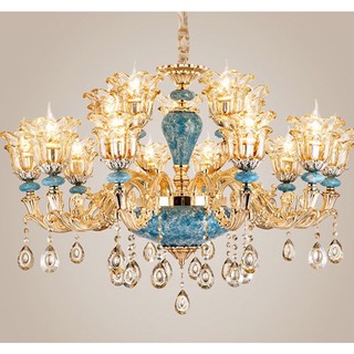 [Giảm Giá] Đèn Chùm Pha Lê Đá Xanh Cao Cấp 15 Tay Tân Cổ Điển