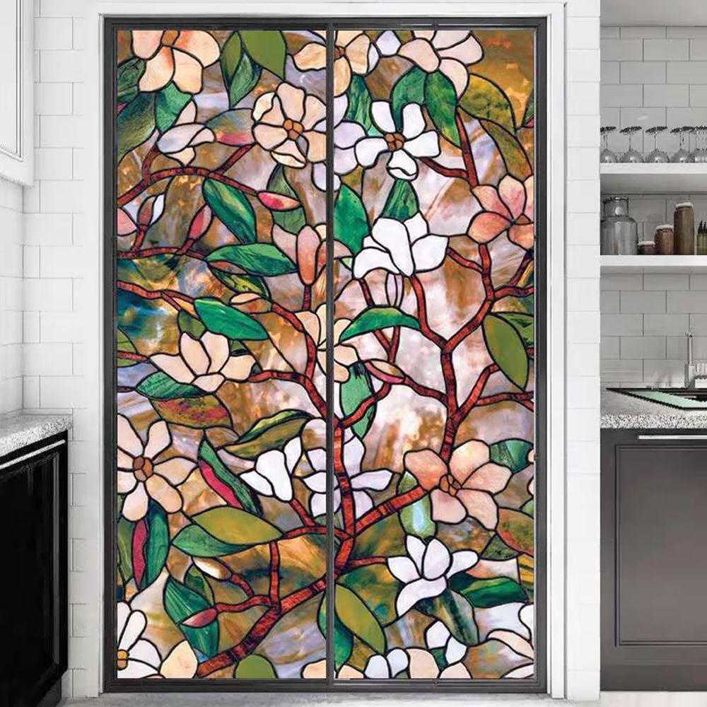 LEISURE Sticker Dán Cửa Sổ Chống Tia UV Họa Tiết Hoa Mộc Lan