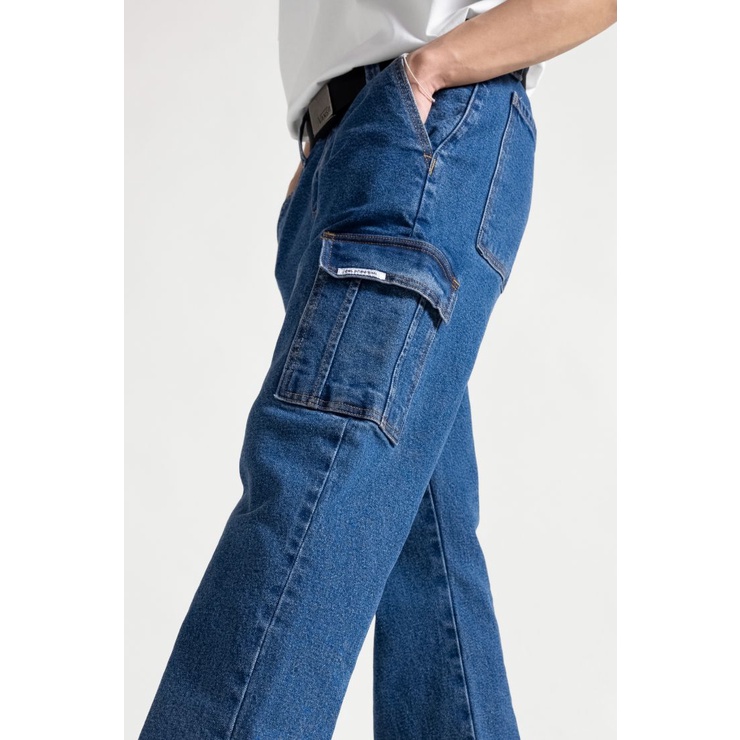 OWL BRAND ® CARGO RELAX JEANS - Quần jeans nam, dài túi hộp ống rộng / Xanh đậm - OWL111021