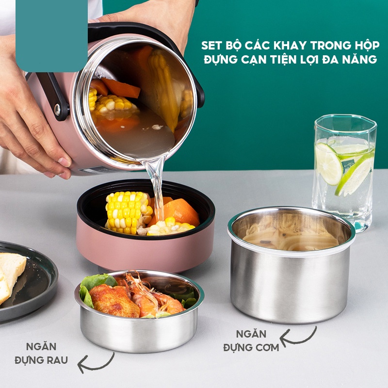 Hộp Cơm Giữ Nhiệt 3 Tầng Ruột Inox Chân Không Cao Cấp Dung Tích 2.4 Lít CJ-105