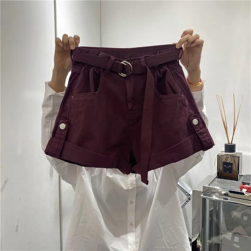 Quần Short Denim Lưng Cao Ống Rộng Thời Trang Dành Cho Nữ