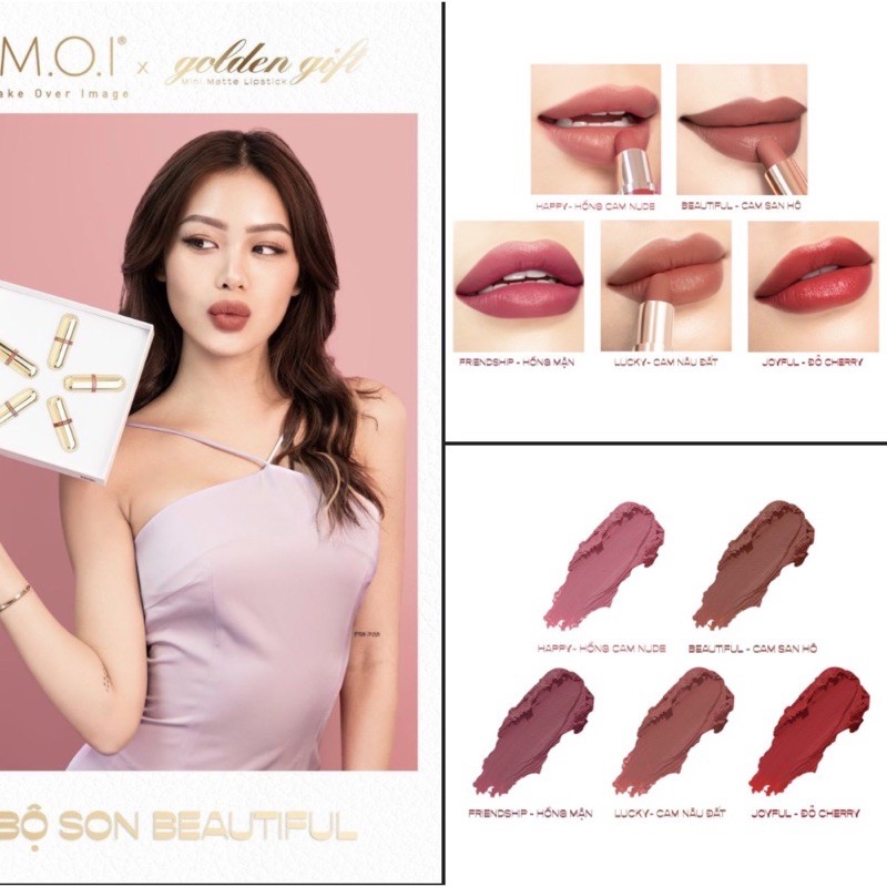 Son Thỏi MiNi Set 2 , 5 Cây Son M.O.I Hồ Ngọc Hà Golden Giff Siêu Sang