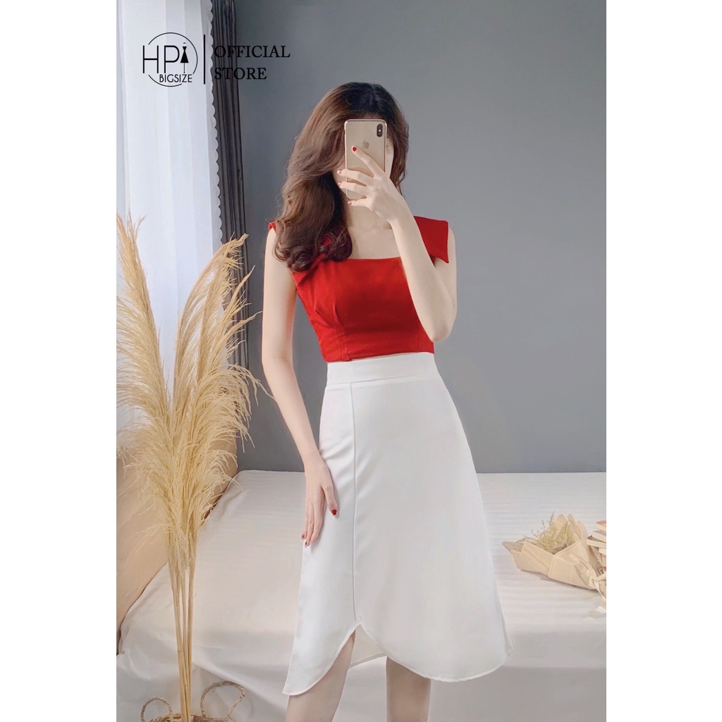 Chân Váy Xòe Vạt Khoét V Nữ Tính Ba Màu Đen Trắng Be HP TT-HOT,MSF 712