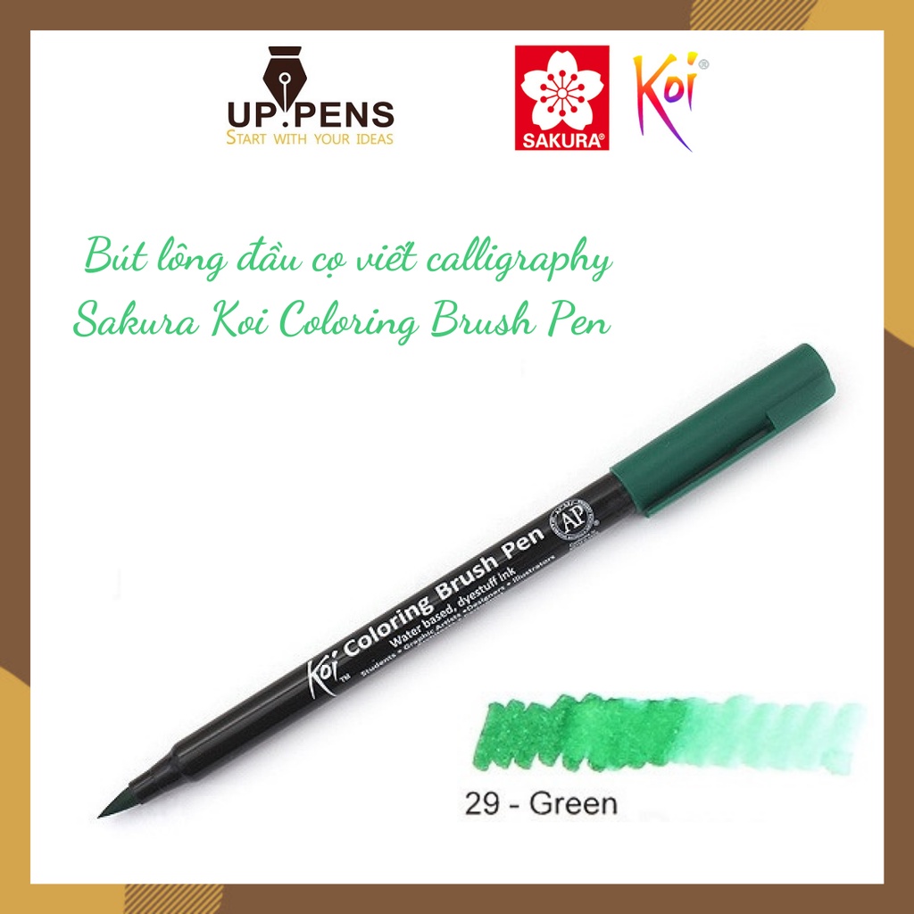 Bút lông đầu cọ viết calligraphy Sakura Koi Coloring Brush Pen – Màu xanh lá (Green)