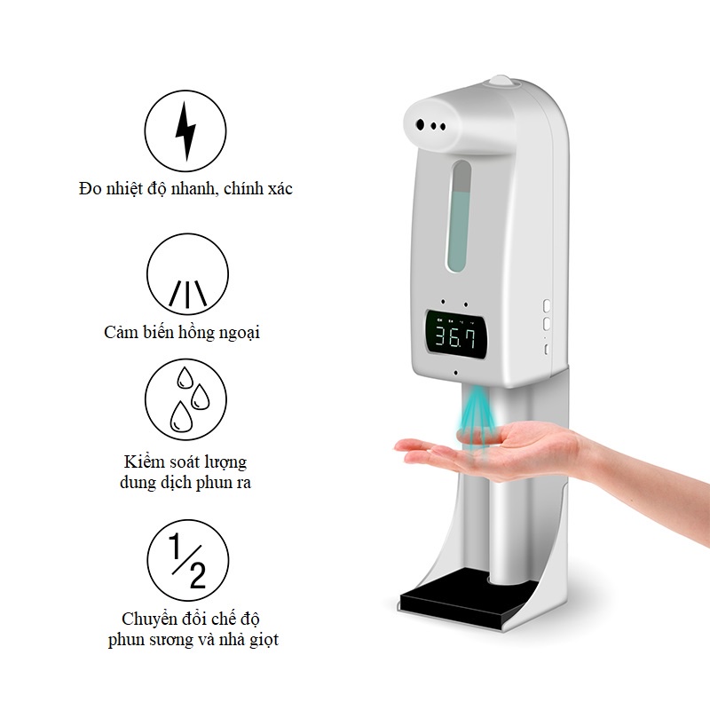 Bình đựng nước rửa tay đo nhiệt độ tự động K10 Pro