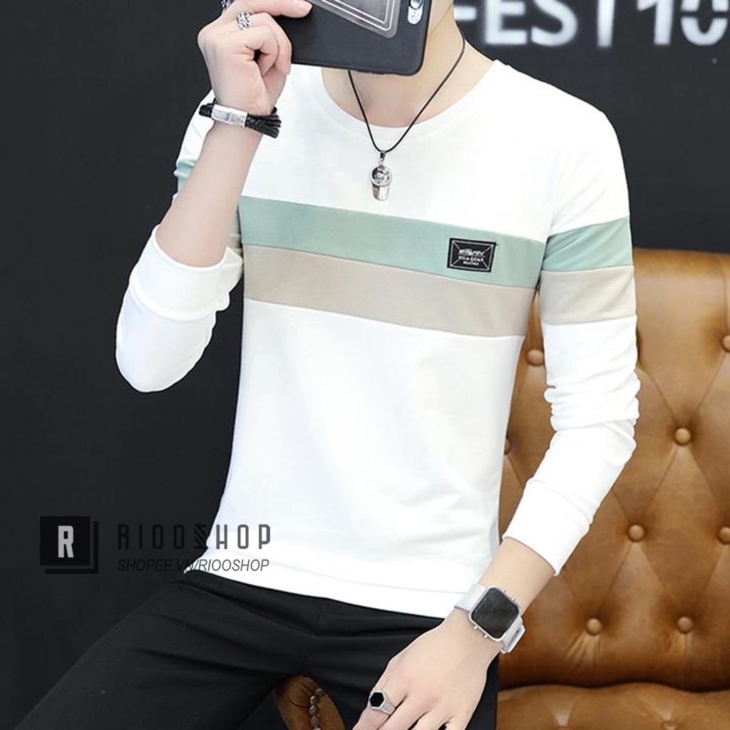 Áo thun nam tay dài hàn quốc sọc ngang ngực RKL030- áo phông nam dài tay đẹp Riooshop | BigBuy360 - bigbuy360.vn