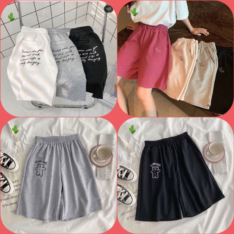 Quần lửng thun da cá thêu logo gấu &amp;  trái đất