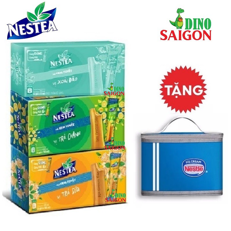 [Tặng 1 túi giữ nhiệt] Combo 3 Hộp Trà Kem Tuyết Neseta các vị Trà chanh, Trà sữa và Xoài đào