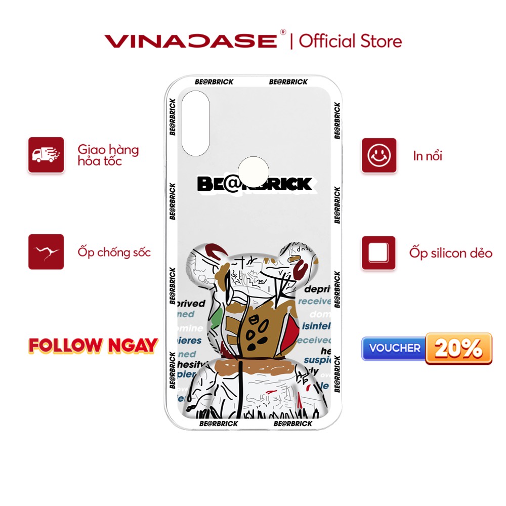 Ốp lưng Vina Case Vsmart Joy 3/Joy 4/Bee 3/...dẻo trong in hình Bearbrick viền