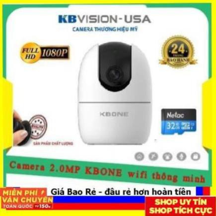 Camera Kbone H21PW 2.0Mp/ 1080P - Xoay 360 độ - chuẩn H.265 Chính hãng KBvision + Kèm thẻ nhớ 32GB