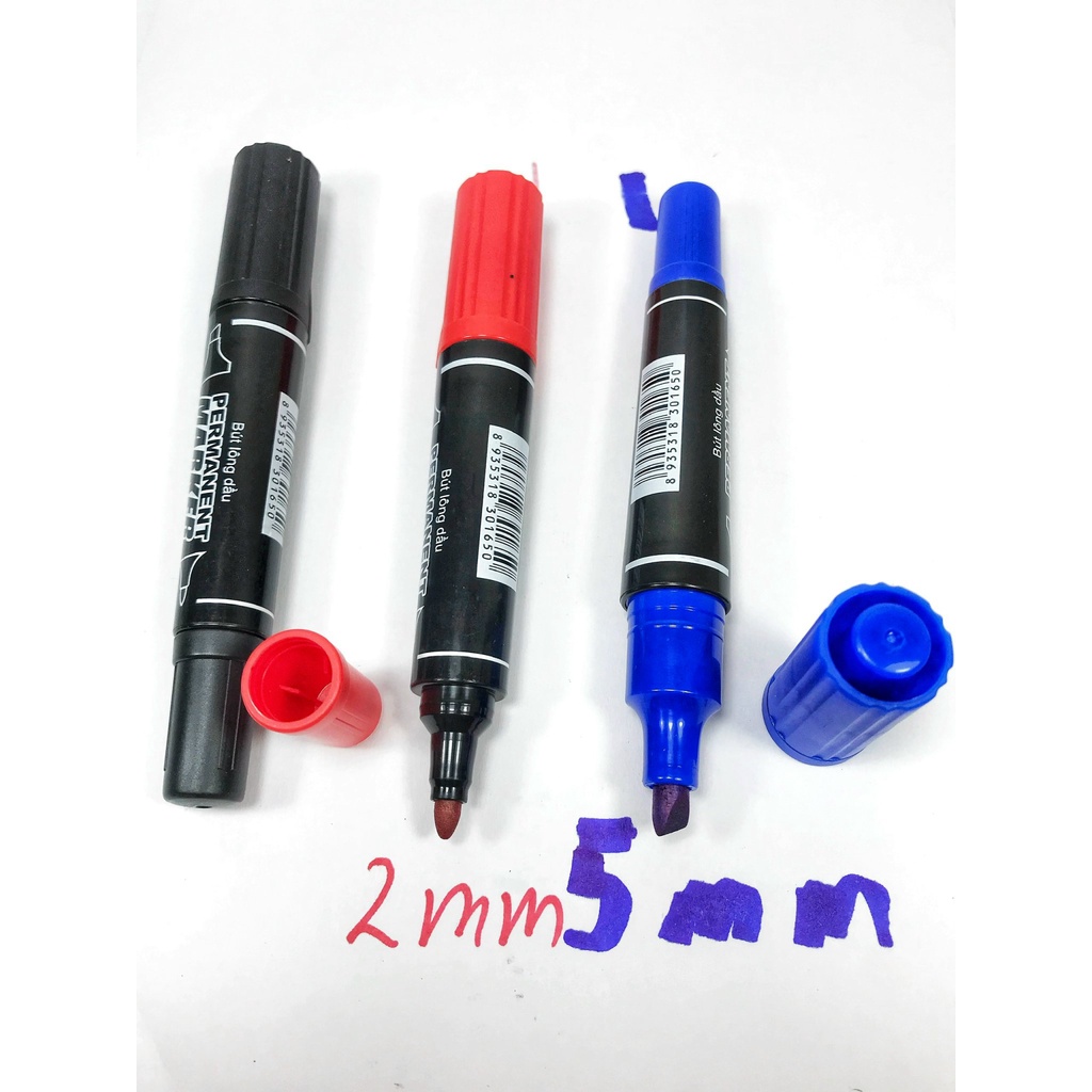 Bút lông dầu không xóa được 2 đầu 2mm và 5mm, bút dạ dầu Stacom PM122T màu mực xanh/ đỏ/ đen