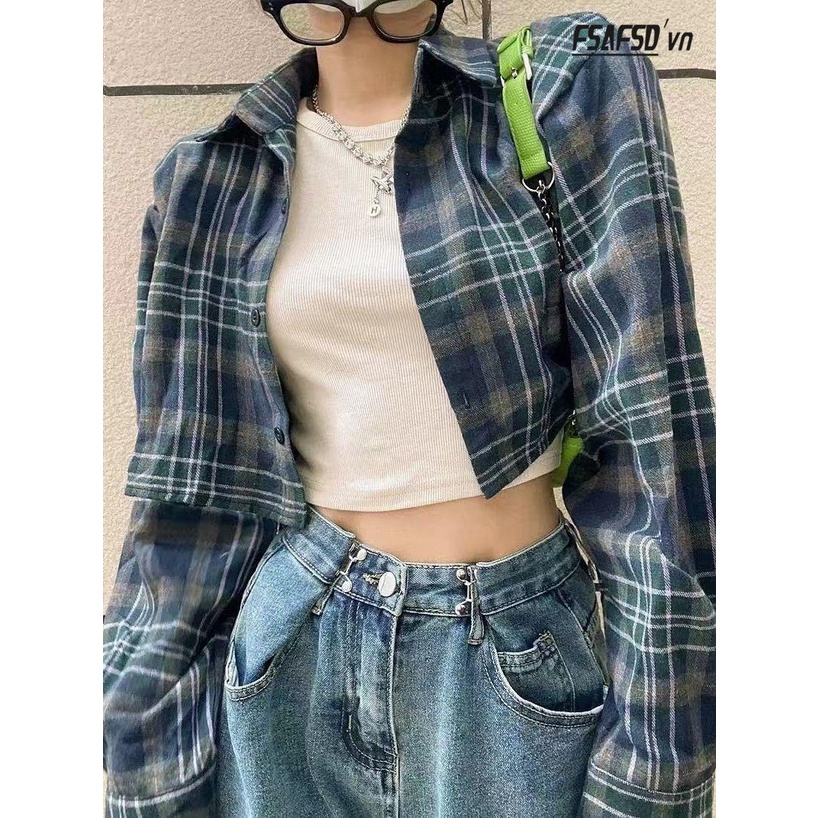 Áo Sơ Mi Tay Dài Dáng Rộng Họa Tiết Caro Phong Cách Hàn Quốc Mới