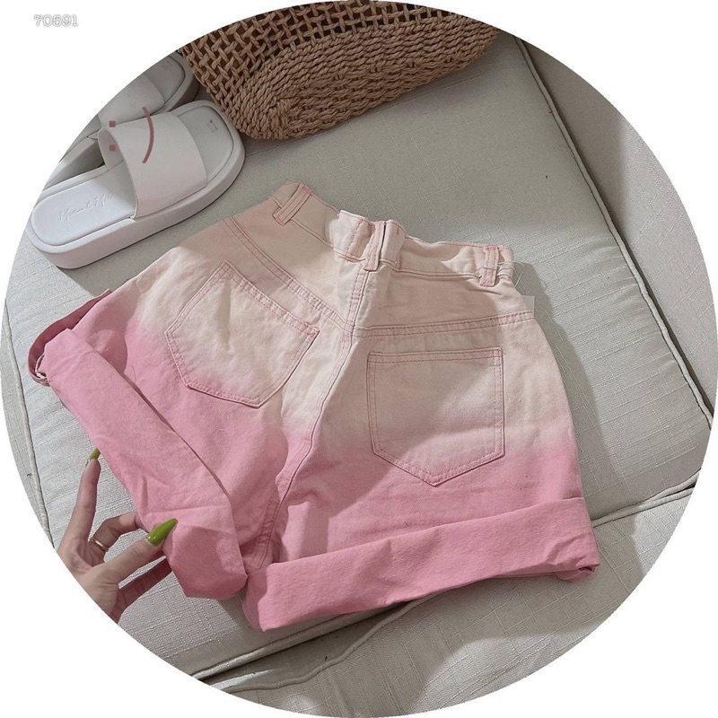 Quần jean short nữ from ôm chuẩn gấp lai màu hồng alohashop91