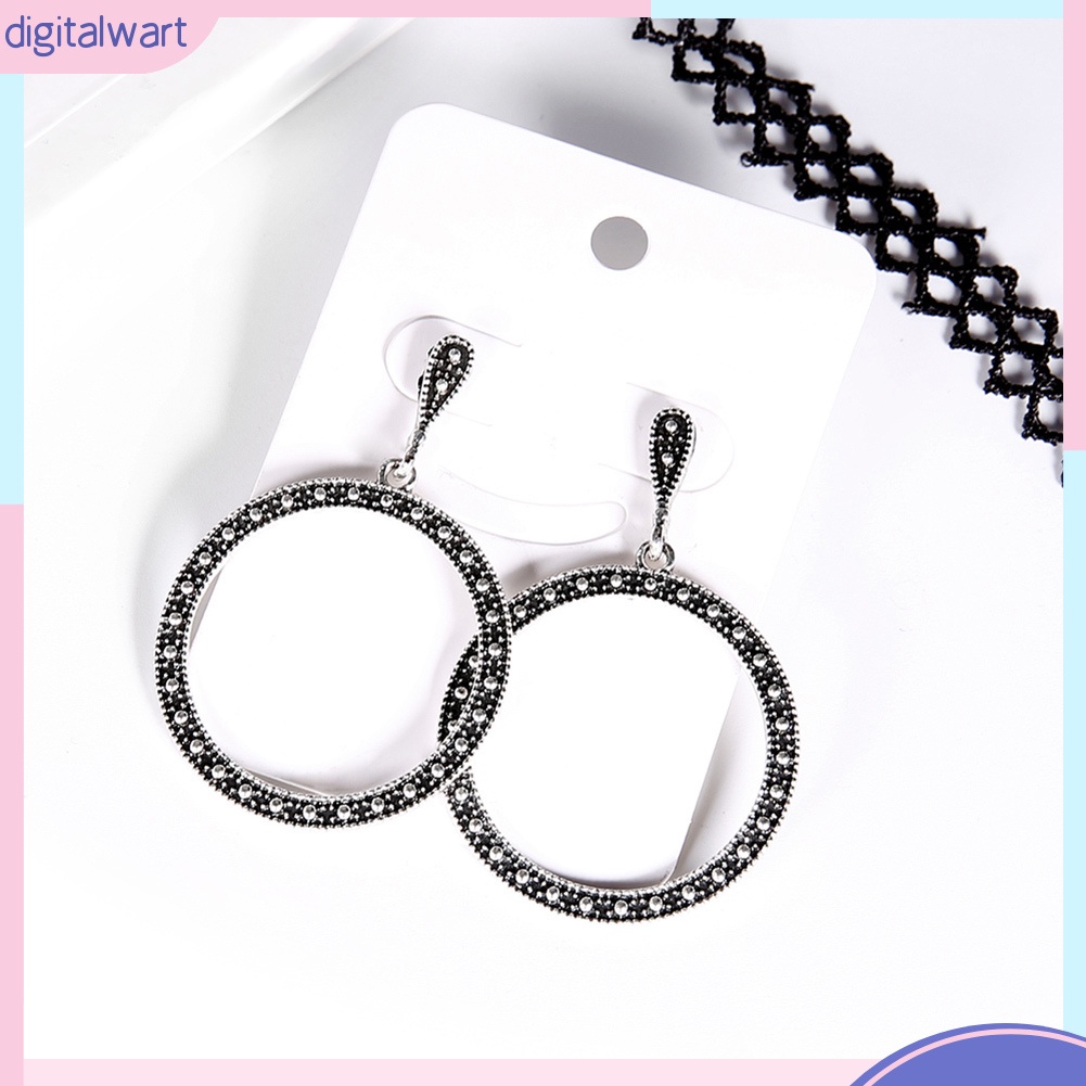 Đôi bông tai vòng tròn đính đá kiểu dáng cổ điển cho nữ