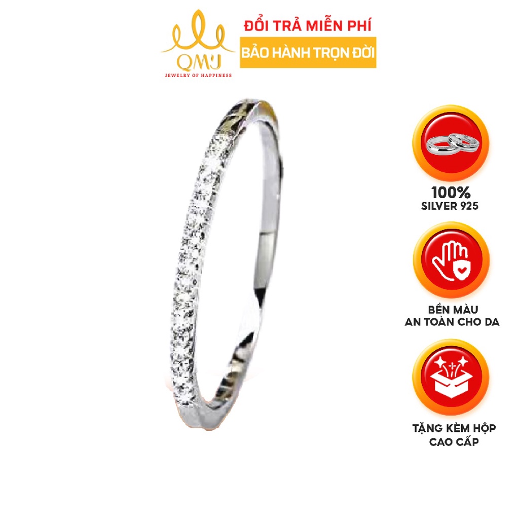 Nhẫn bạc nữ đơn giản Mong manh đính nạm đá tấm, chuẩn 925 cao cấp QMJ Q002