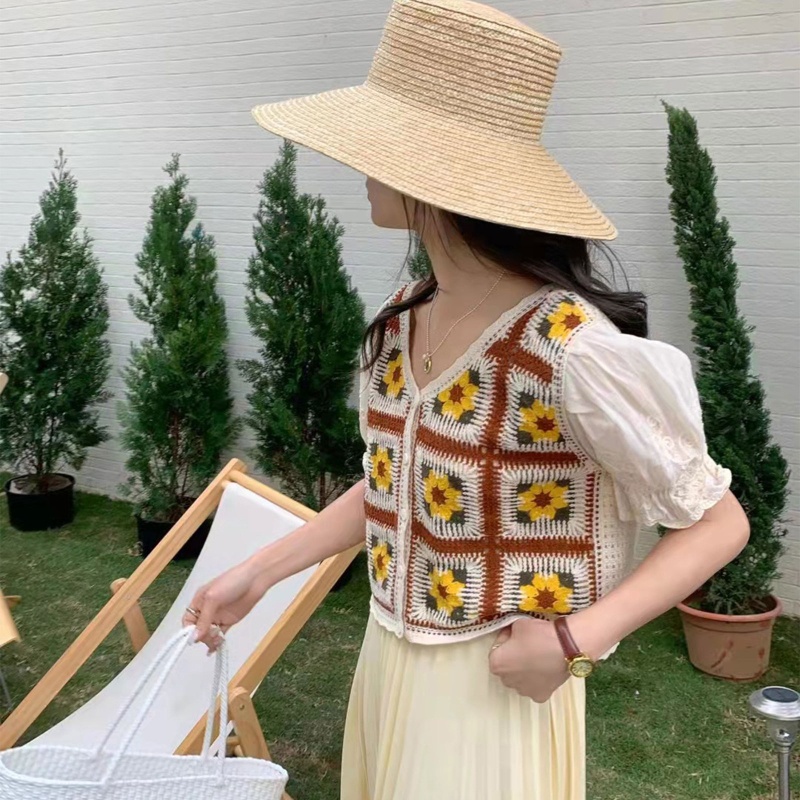 Áo Croptop Tay Phồng Ngắn Cổ Chữ V Thêu Họa Tiết Nhiều Màu Sắc Thời Trang Xinh Xắn Cho Nữ