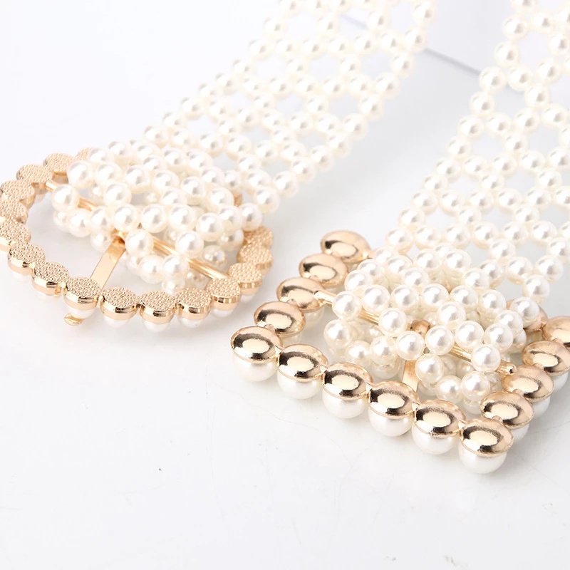 Thắt Lưng Bản Rộng Đính Ngọc Trai Thời Trang Sang Trọng Cho Nữ