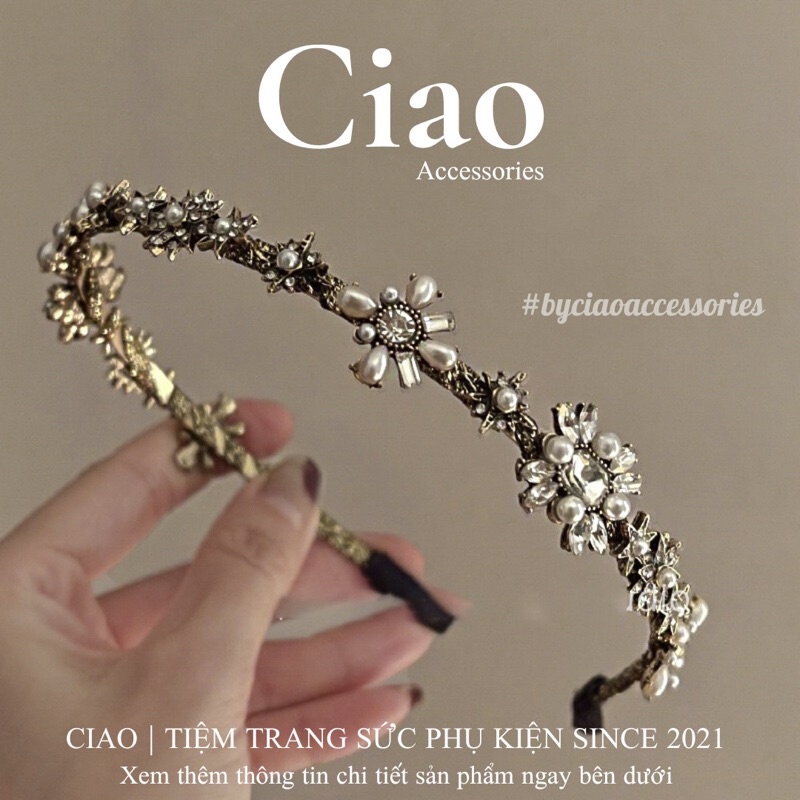 [LUXURY] Băng đô/ Cài tóc đính đá xinh xắn kết hợp hạt trai nhân tạo sang trọng Elizabeth Ciao