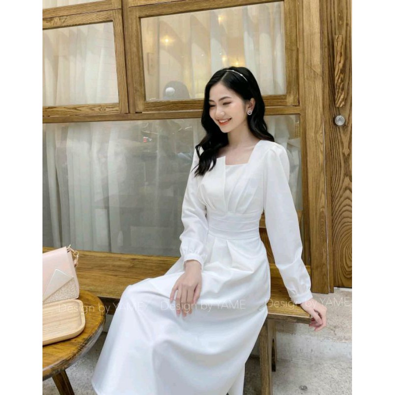 [ GIẢM KỊCH SÀN ] Váy trắng cổ lệch nữ bo eo cao cấp mẫu mới 2021 | BigBuy360 - bigbuy360.vn