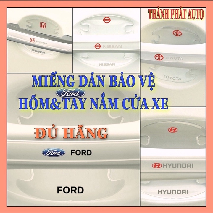 Set 8 miếng dán nẹp chống chầy xước hõm cửa gương xe ô tô bằng silicon có logo hãng