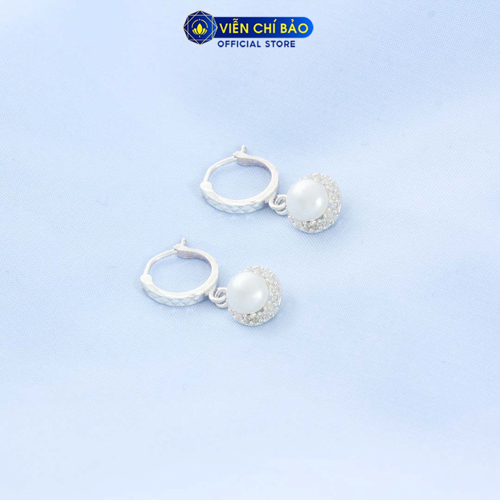 Bông tai bạc nữ Trái châu đính đá chất liệu bạc S925 thời trang phụ kiện trang sức nữ thương hiệu Viễn Chí Bảo B400610
