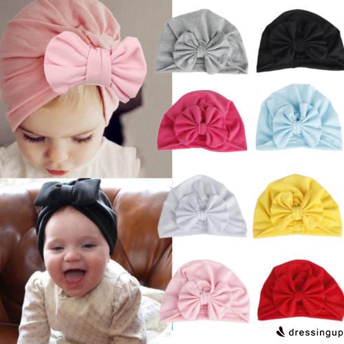 Mũ cotton trùm đầu thắt nơ xinh xắn cho bé