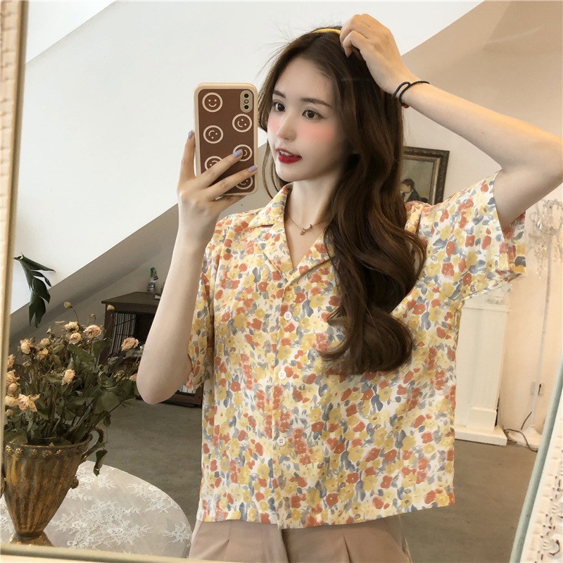 Sơ mi croptop hoa nhí cam vàng | 11 HIN